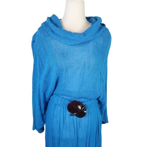 Vintage 80s Sybil Blue Knit Slouchy Maxi Sweater Dress M - Picture 2 of 5